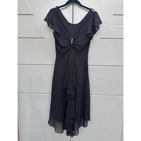 VTG'90s y2k Black Chiffon Draped Cocktail Slinky Midi Dress/Assimetrical Hem 6 - Picture 9 of 15